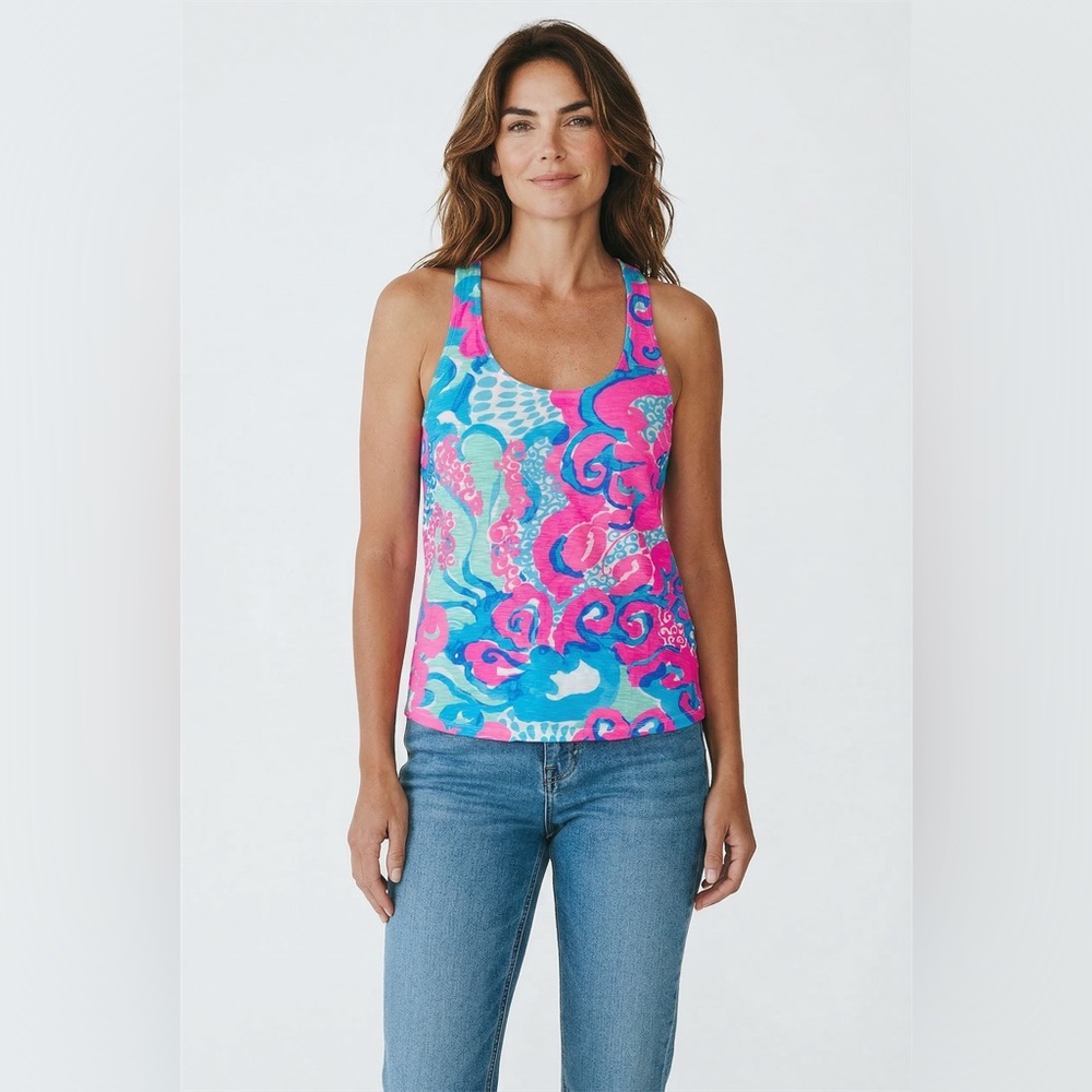 Lilly Pulitzer Pink & Teal Patterned Scoop Tank